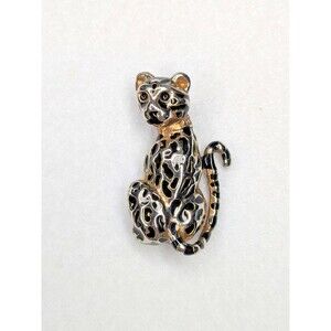 Gold-tone Leopard Cat Brooch with Black Enamel Spots